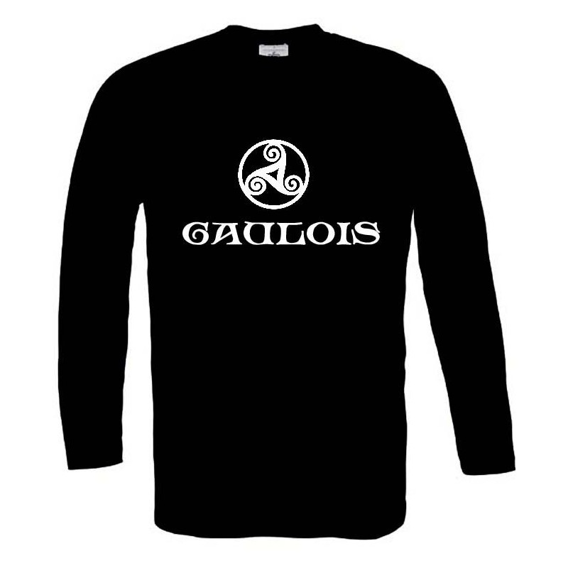 tee-shirt noir manches longues. symbole trisquel celtique gaulois.