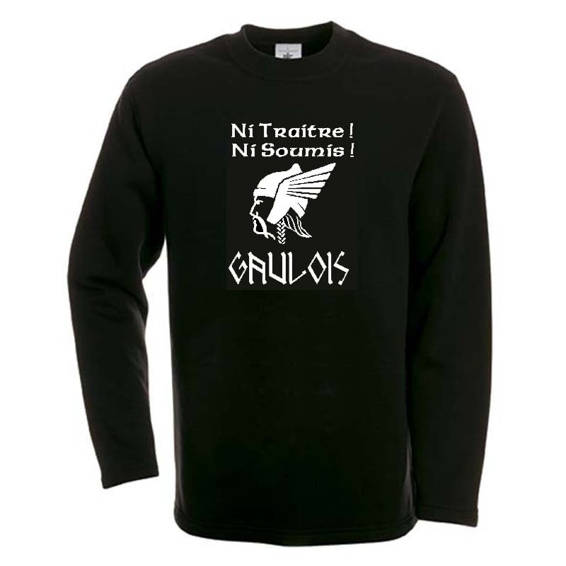 sweat-shirt Noir grande tête de Gaulois avec mention "ni traitre, ni soumis !".gaulois !