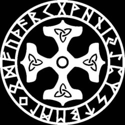 motif nordique. Quatre marteaux de thor avec cercle de runes.Pour vêtements viking