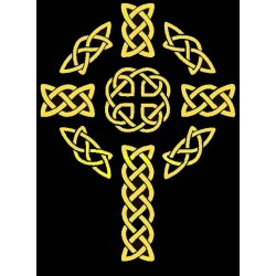 zoom Croix celtique avec entrelacs nordiques. motif jaune sur t-shirt noir.