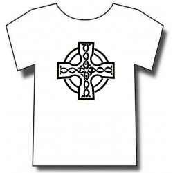 t-shirt blanc motif Croix celtique N° 2 avec entrelacs nordiques.Motif noir.