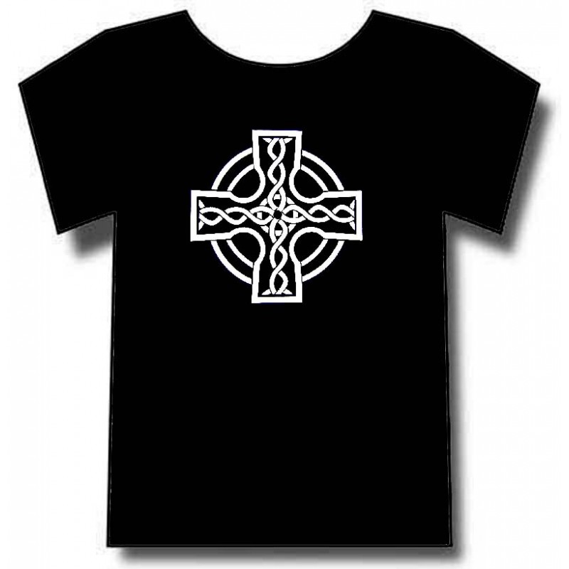 t-shirt noir motif Croix celtique N° 2 avec entrelacs nordiques.