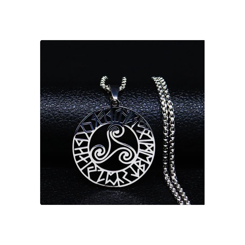 Collier avec pendentif Triskel celtique avec cercle de Runes