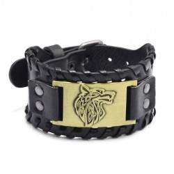 Bracelet Celtique en cuir plaque métal Loup