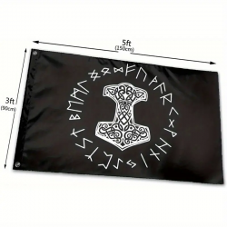 Drapeau motif Marteau de Thor entouré de runes