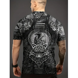 T-shirt viking tête de loup, Corbeau. Entrelacs. Vue de dos.