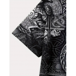 T-shirt viking tête de loup, Corbeau. Entrelacs. Décor manche.