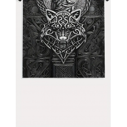 T-shirt viking tête de loup, Corbeau. Entrelacs. Détail tête de loup.