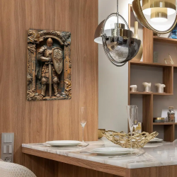 Plaque décoration murale Chevaliers médiéval. en Métal. En Situation au mur.