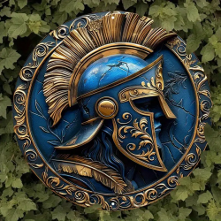 Casque de guerrier spartiate. Lierre en fond