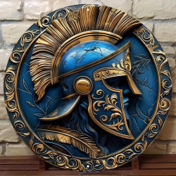 Casque de guerrier spartiate. Mur de briques en fond