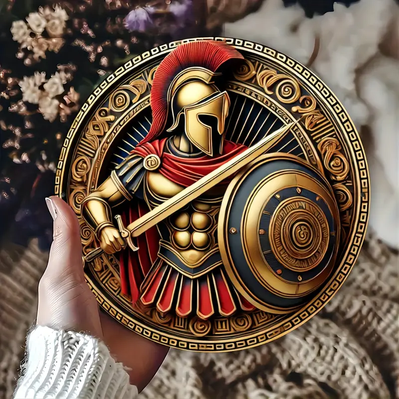 Plaque ronde Guerrier spartiate Aluminium 20x20cm